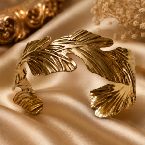 Golden Leaf Open Cuff Bracelet