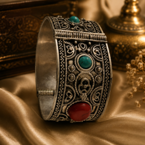 Antique Multicolor Turquoise & Red Stone Statement Bracelet
