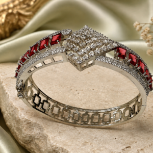 Silver-Tone Red Crystal Crown Openable Bracelet