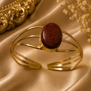 Gold-Tone Triple-Band Brown Sparkle Stone Cuff Bracelet