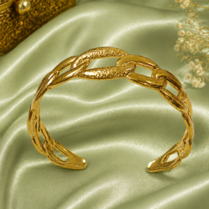 Golden Interlocking Link Cuff Bracelet