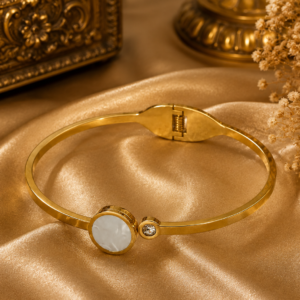 Elegant Gold-Tone White Stone & Crystal Bracelet