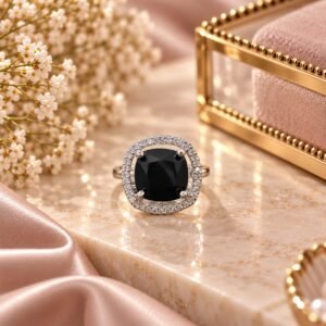 Black Cushion-Cut Halo Statement Ring