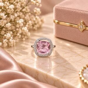 Pink Cushion-Cut Halo Ring