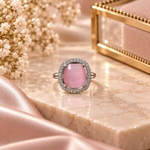 Pink Cushion-Cut Halo Statement Ring