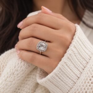 Clear Cushion-Cut Halo Statement Ring