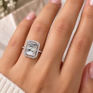 Clear Rectangular-Cut Halo Statement Ring