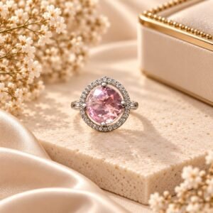 Rose Pink Round-Cut Halo Ring