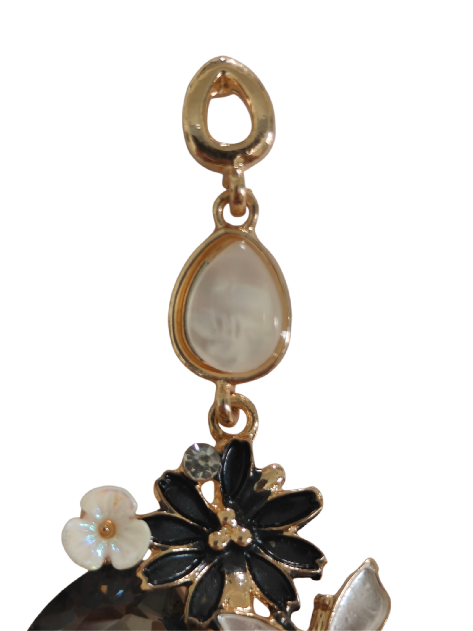Black Floral Crystal Statement Drop Earrings - Image 2