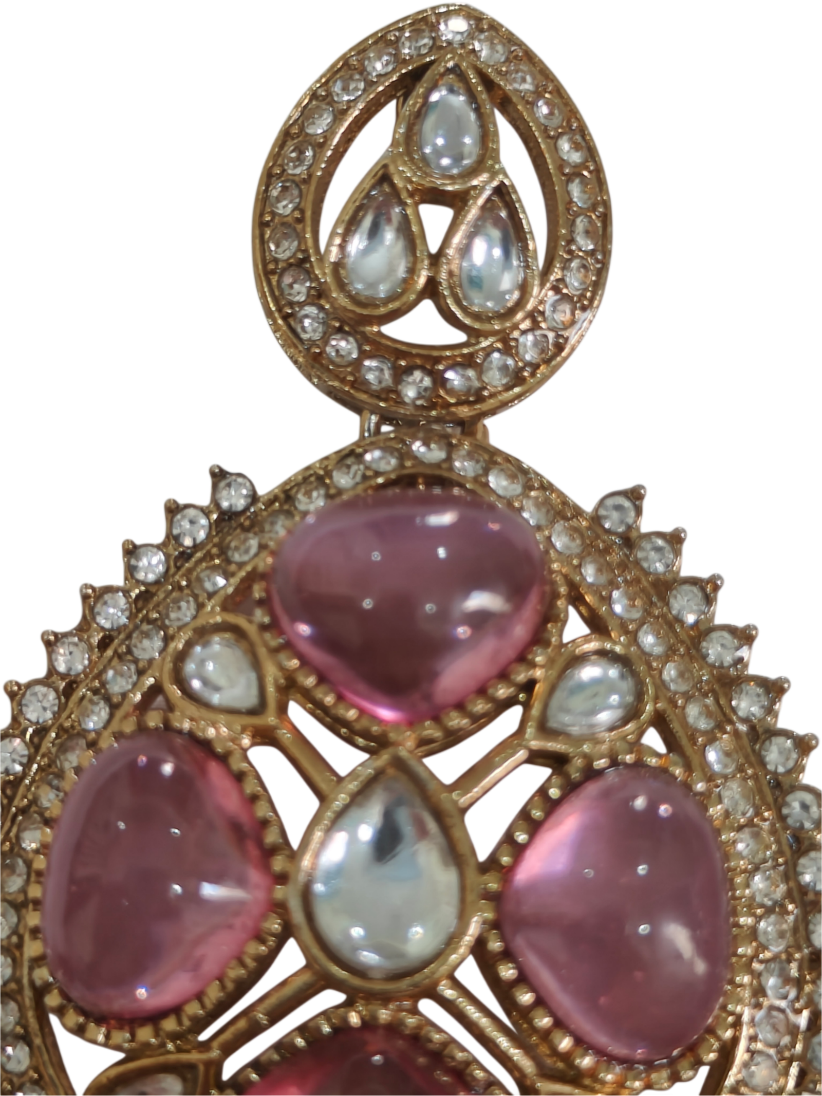 Ruby Pink Kundan Pearl Earrings - Image 2
