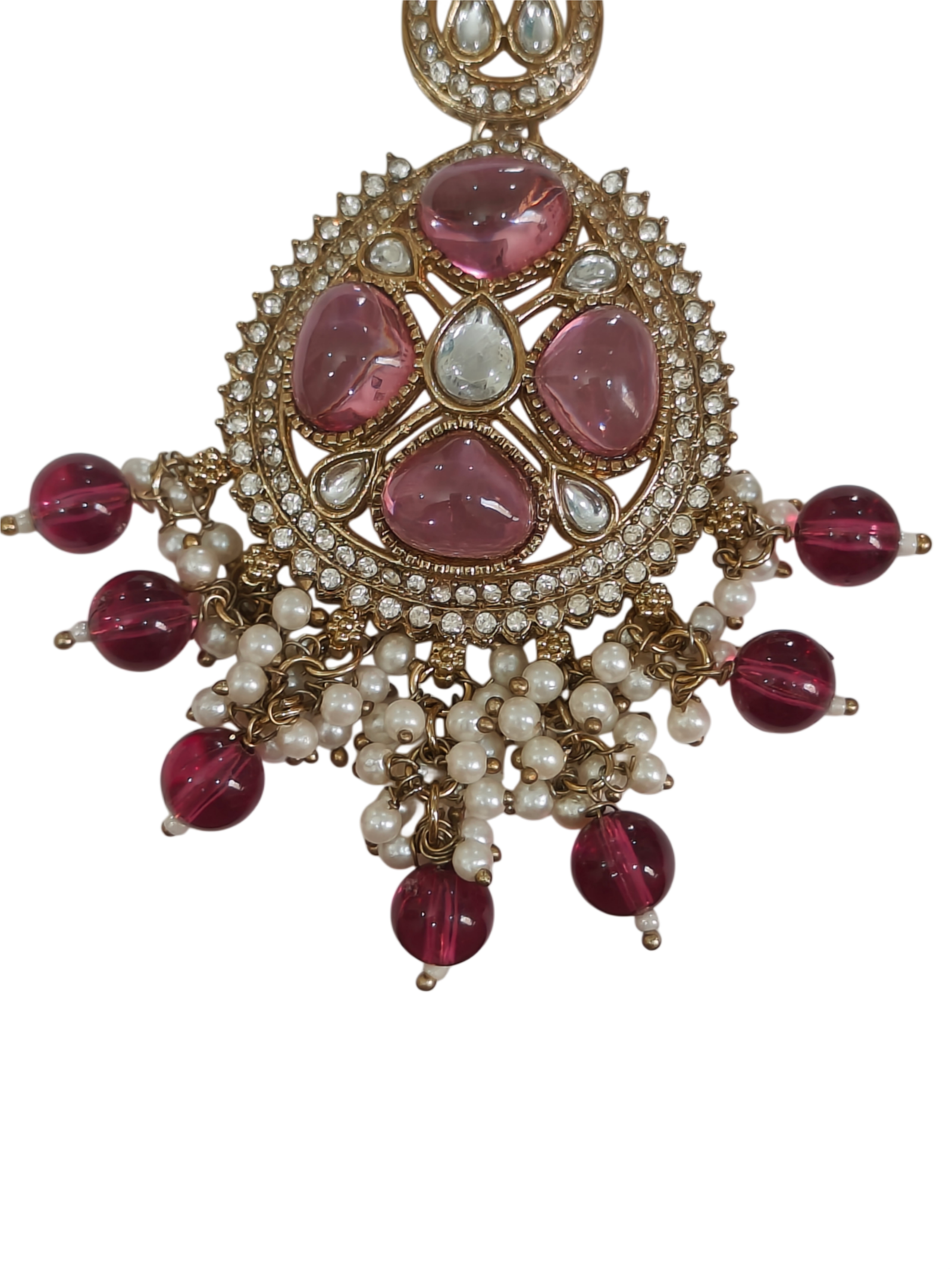 Ruby Pink Kundan Pearl Earrings - Image 3