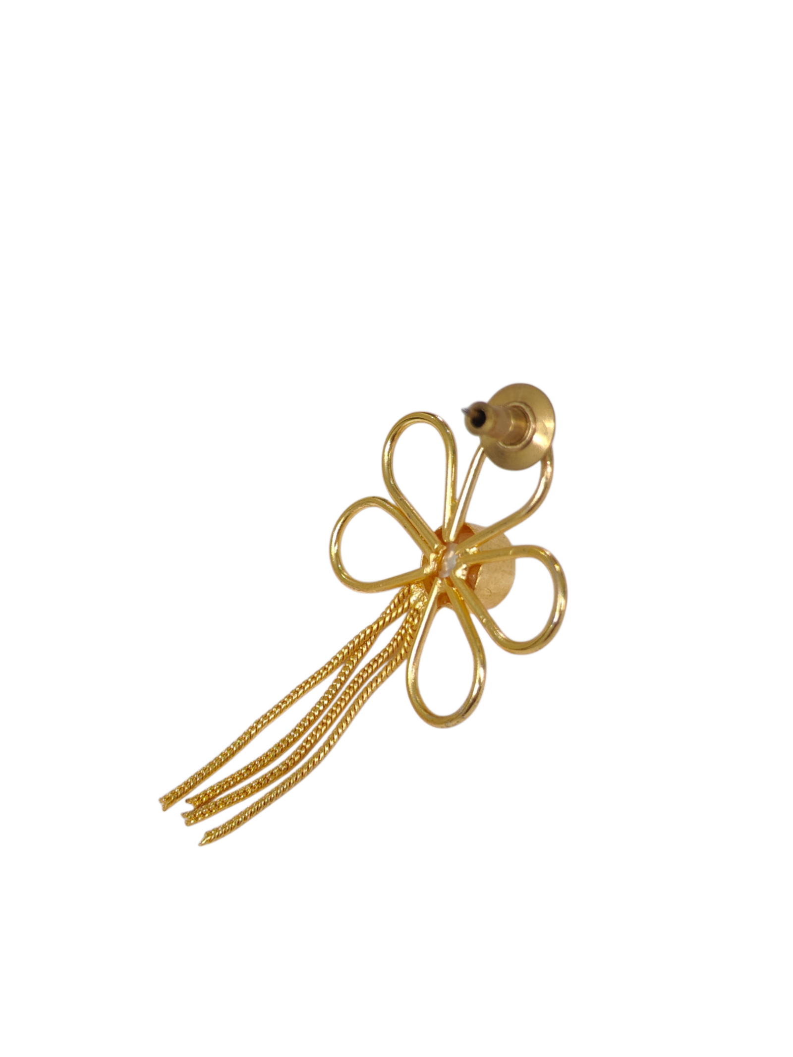 Golden Floral Pearl Tassel Drop Earrings - Image 4