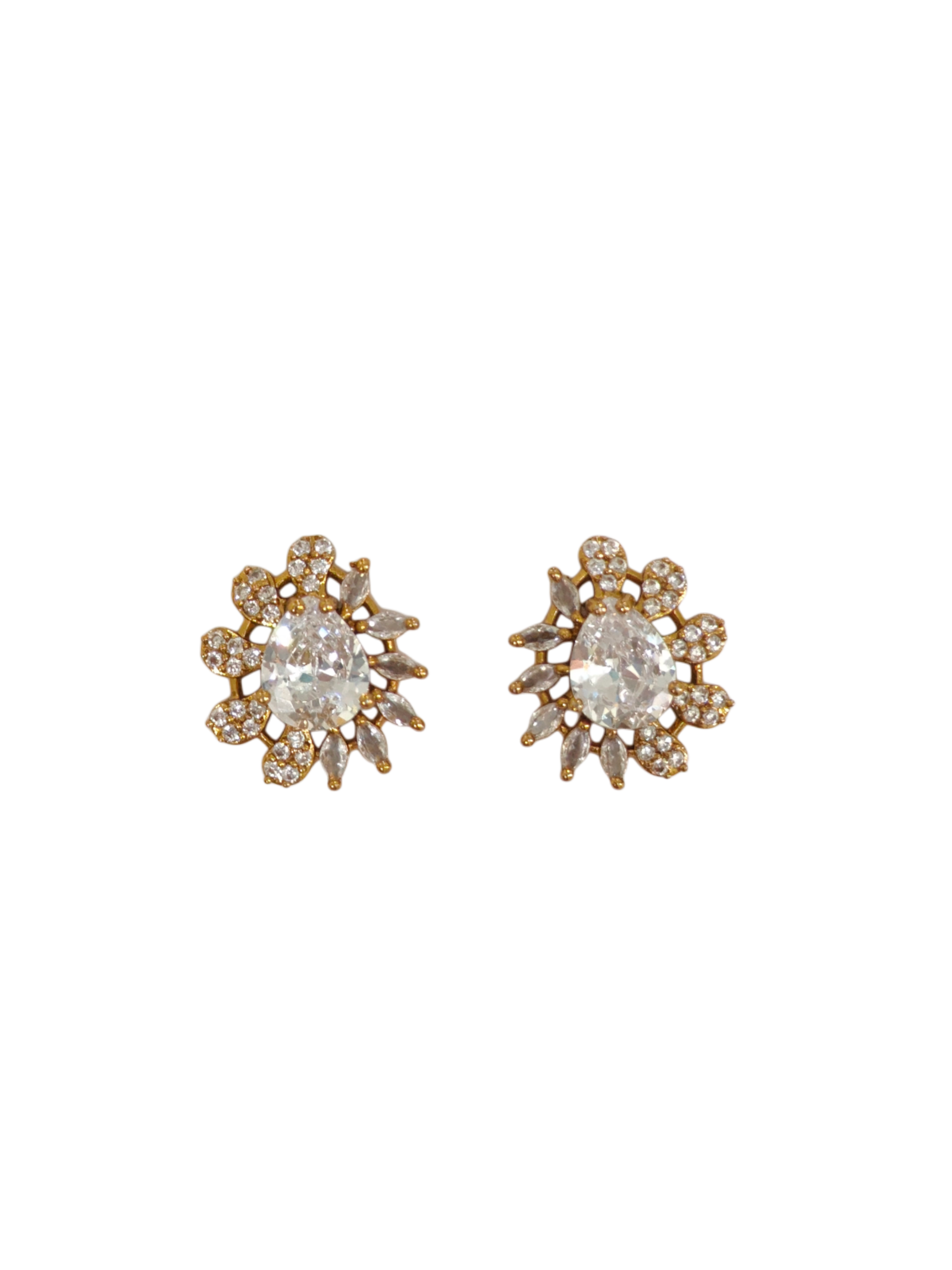 Golden Floral Crystal Studs - Image 2
