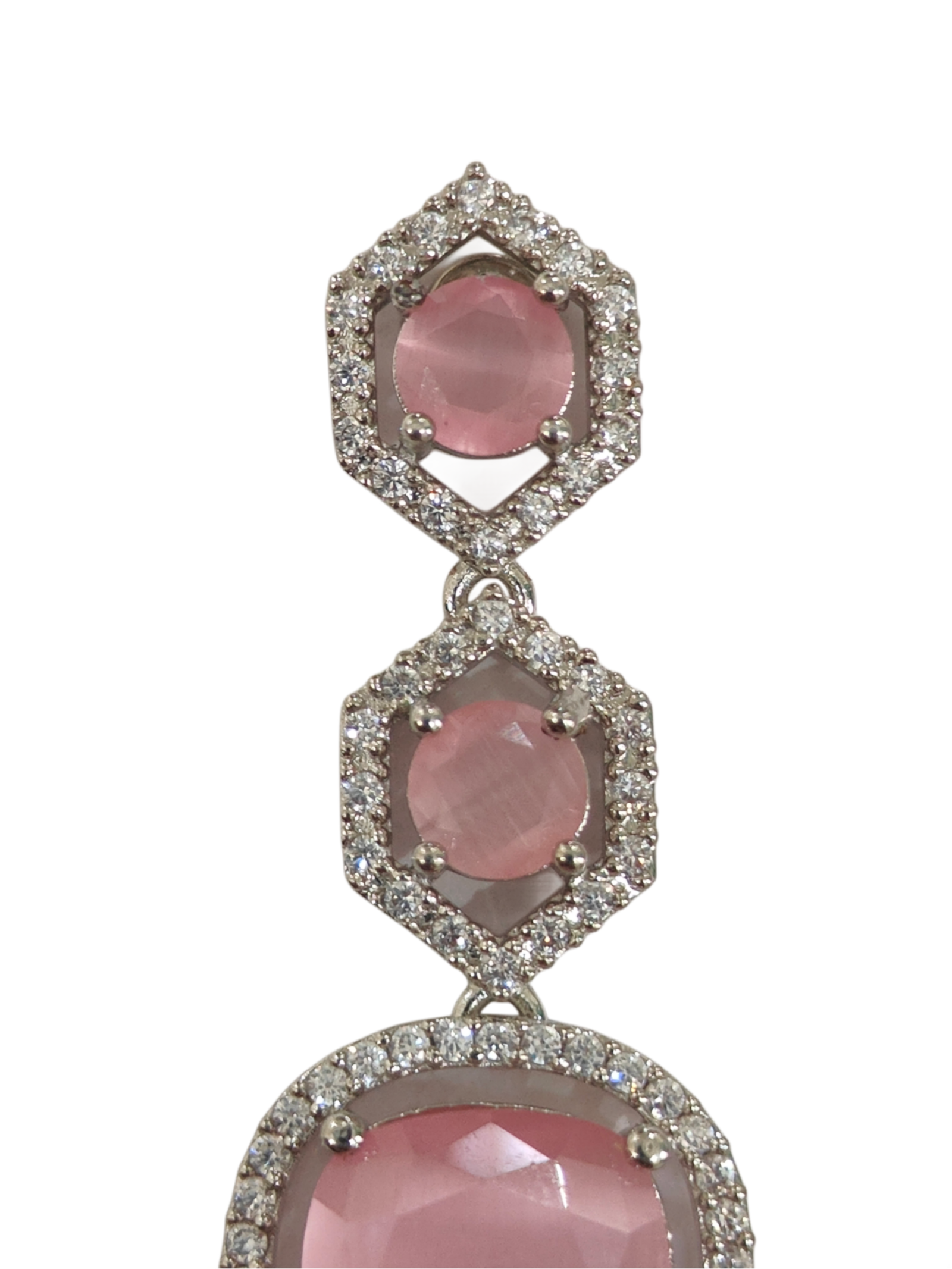 Blush Pink Crystal Geometric Drop Earrings - Image 2