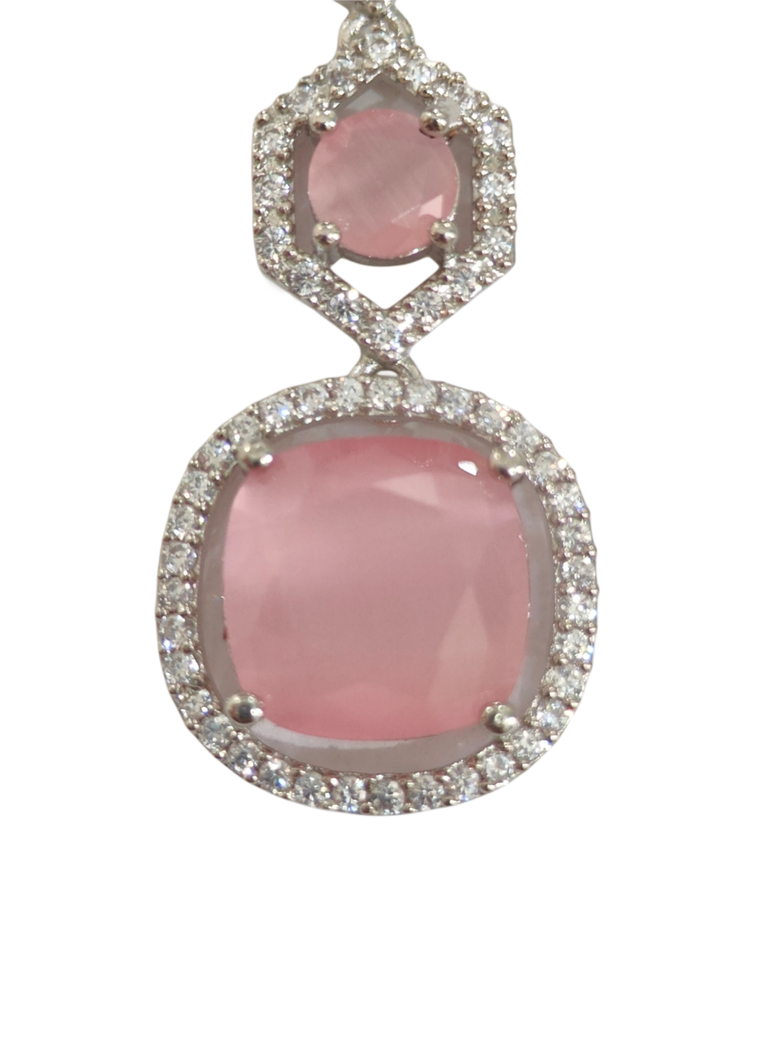 Blush Pink Crystal Geometric Drop Earrings - Image 3
