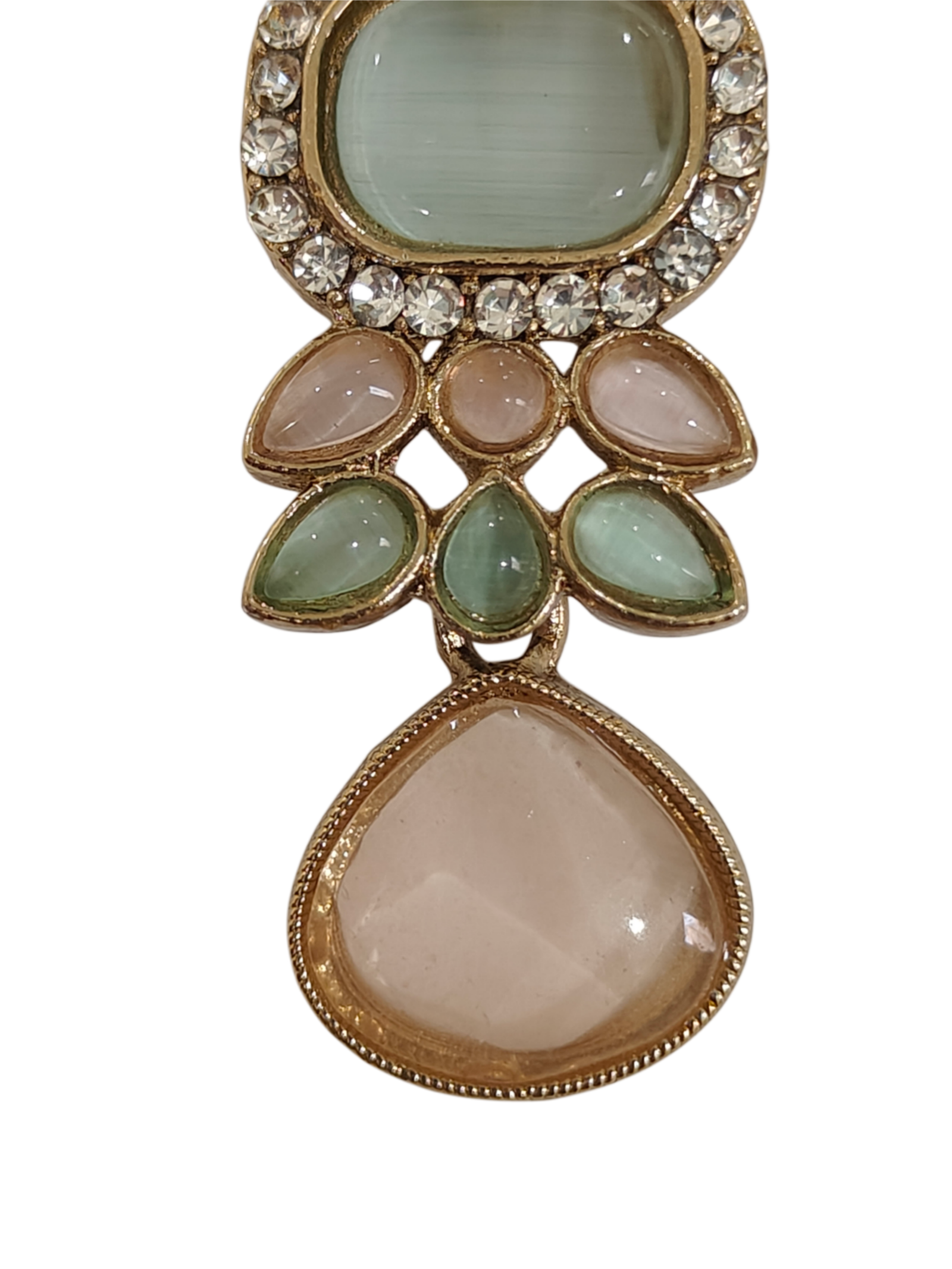 Pastel Green & Rose Quartz Crystal Drop Earrings - Image 3