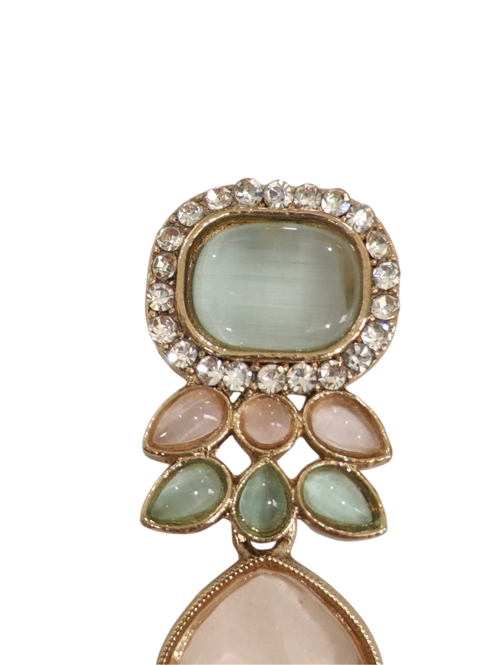 Pastel Green & Rose Quartz Crystal Drop Earrings - Image 2