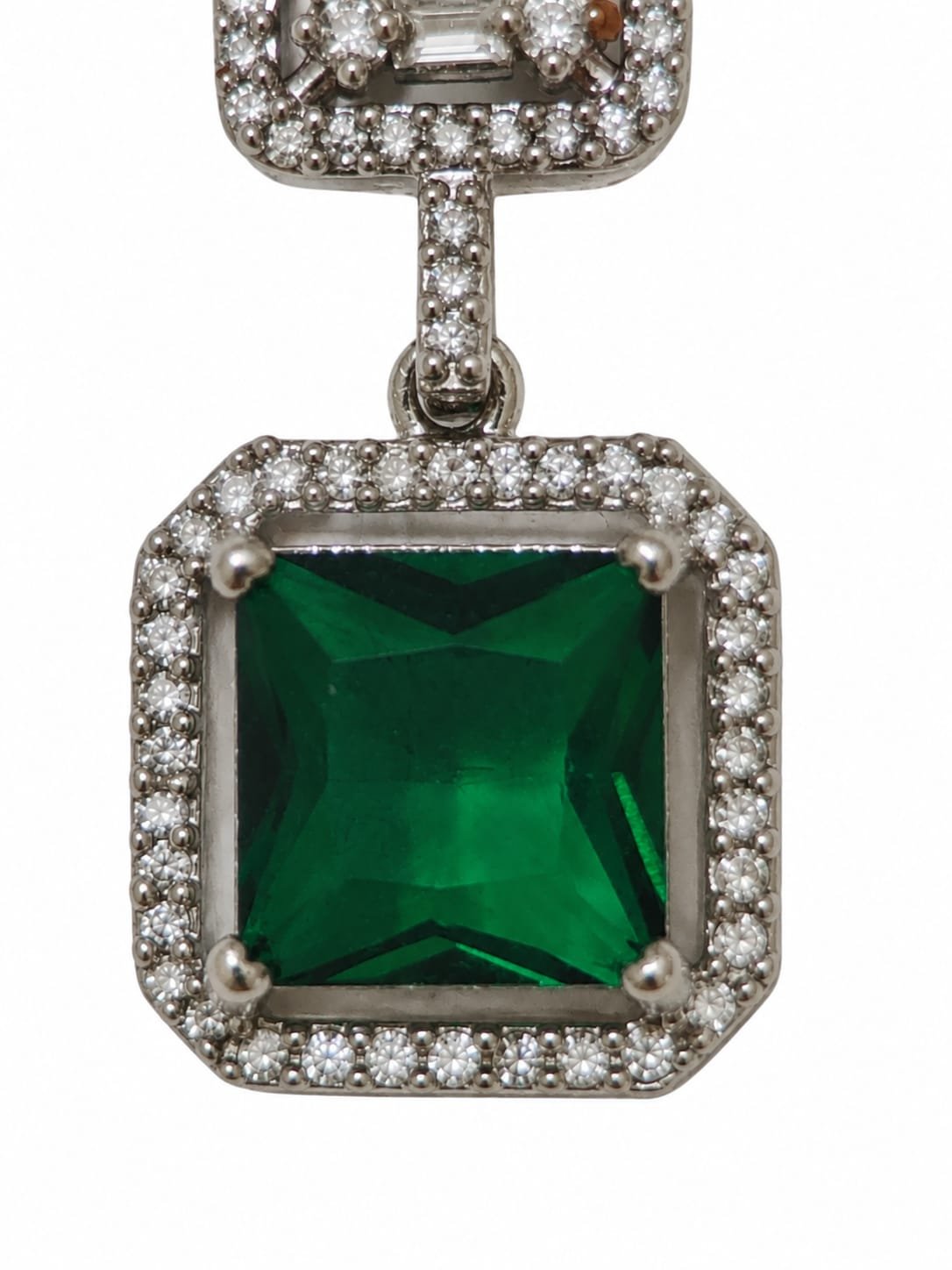 Emerald Green Crystal Geometric Drop Earrings - Image 3