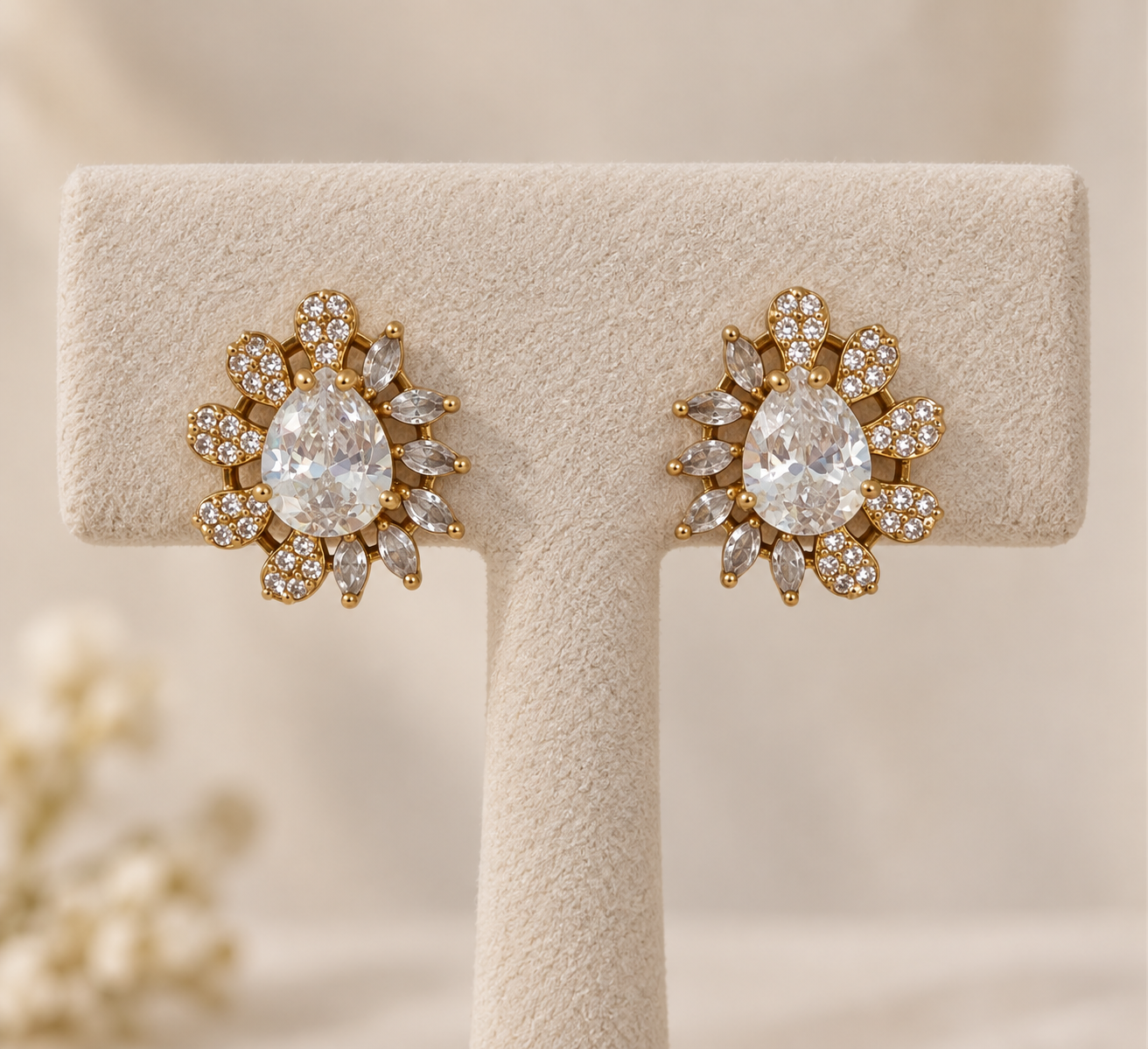 Golden Floral Crystal Studs - Image 1