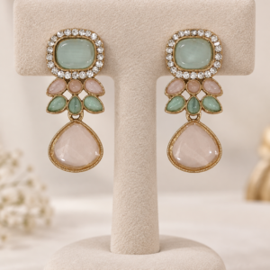 Pastel Green & Rose Quartz Crystal Drop Earrings