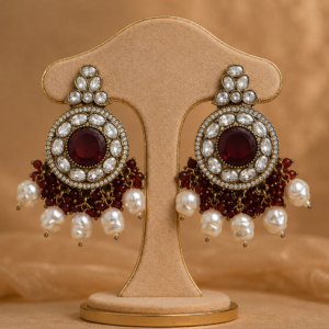 Ruby Red Kundan & Pearl Chandbali Statement Earrings