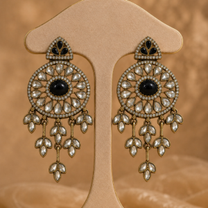 Royal Black & Crystal Statement Chandbali Earrings