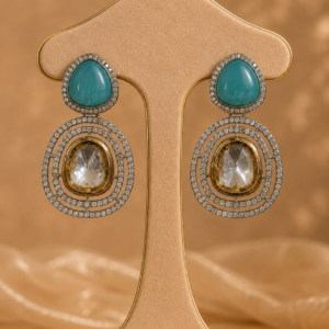 Teal & Amber Crystal Statement Drop Earrings