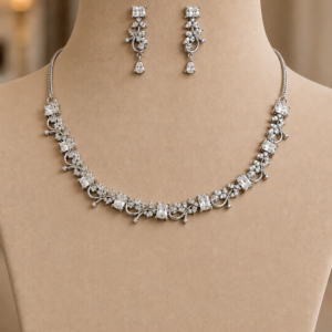 Silver Crystal Vine Necklace & Earrings Set
