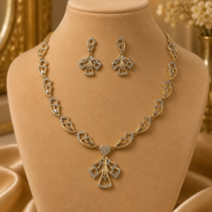 Gold-Toned Floral Crystal Necklace & Earrings Set