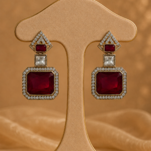 Ruby Red Geometric Crystal Statement Earrings