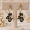 Black Floral Crystal Statement Drop Earrings - Thumbnail Image 1