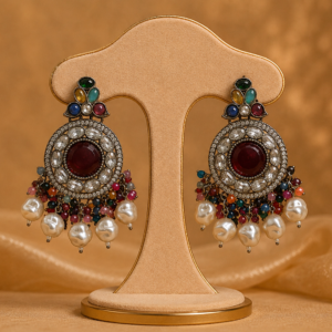 Multicolour Kundan & Pearl Chandbali Statement Earrings
