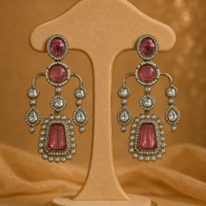 Ruby Pink Crystal & Pearl Statement Drop Earrings