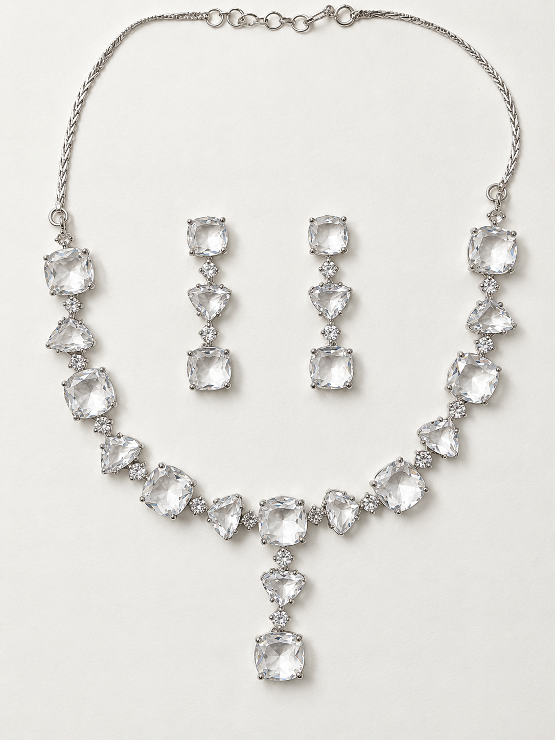 Silver-Tone Crystal Necklace & Matching Drop Earrings Set - Image 2