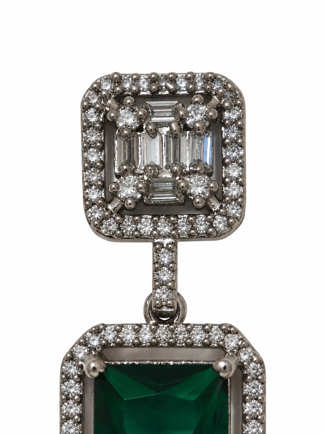 Emerald Green Crystal Geometric Drop Earrings - Image 2