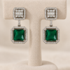 Emerald Green Crystal Geometric Drop Earrings - Thumbnail Image 1