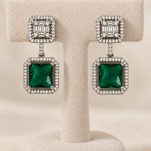 Emerald Green Crystal Geometric Drop Earrings