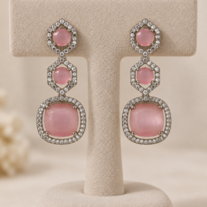 Blush Pink Crystal Geometric Drop Earrings