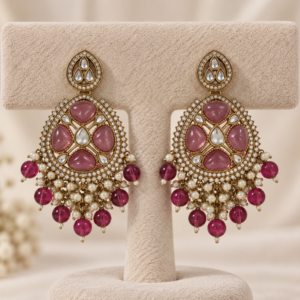 Ruby Pink Kundan Pearl Earrings